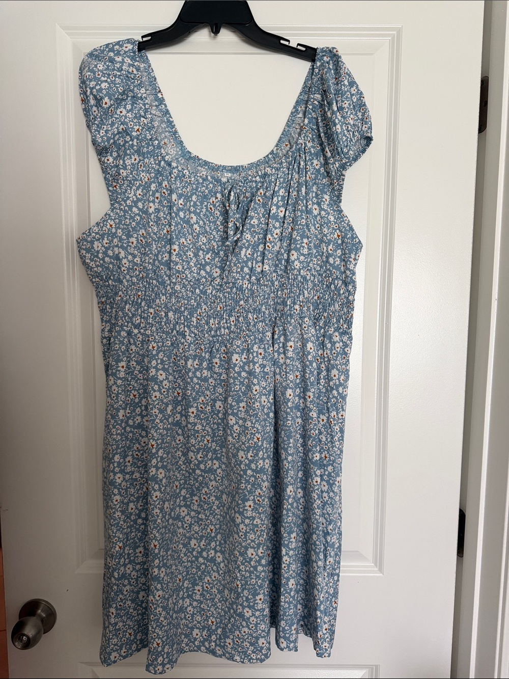 Amazon Blue Floral Midi Dress with White & Tan Accents